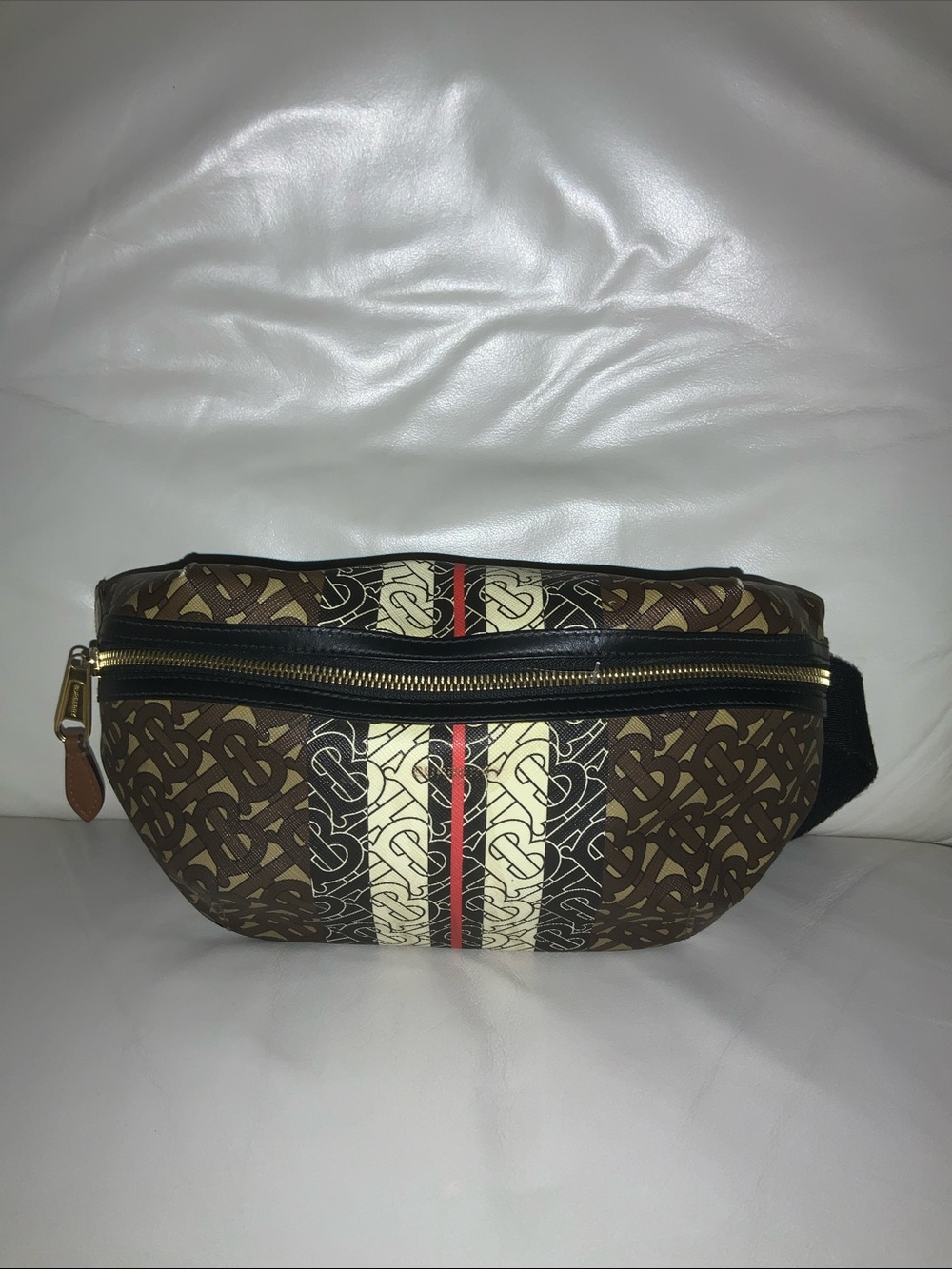 Burberry TB Monogram canvas Bum Bag with minor scuffs pictured. Dusty interior.